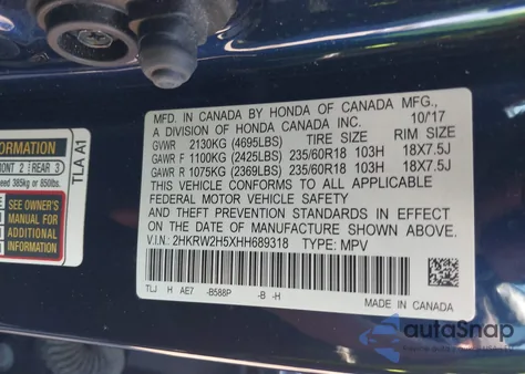 2017 Honda Cr-V Ex from USA, damaged, VIN 2HKRW2H5XHH689318